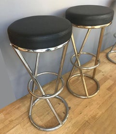 Modernist Bar Stools by Pierre Chareau in Tubular Brass or Chrome