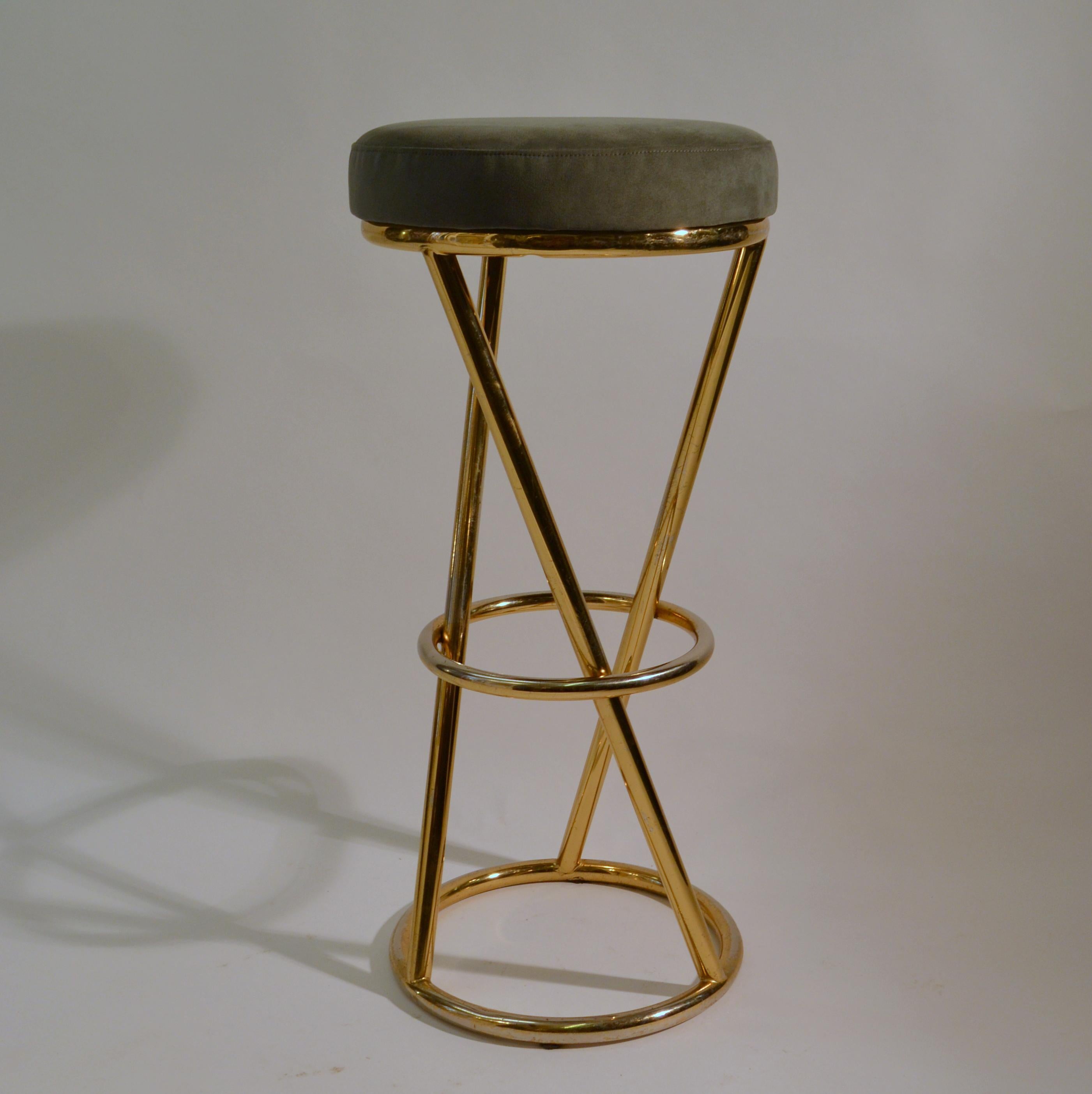 French Modernist Bar Stools by Pierre Chareau in Tubular Brass or Chrome