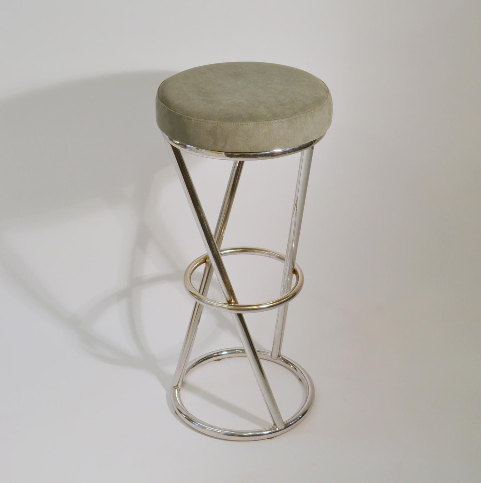Late 20th Century Modernist Bar Stools by Pierre Chareau in Tubular Brass or Chrome