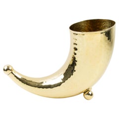 Modernist Barware Brass Bottle Holder or Vase, Cornucopia Design, circa 1980