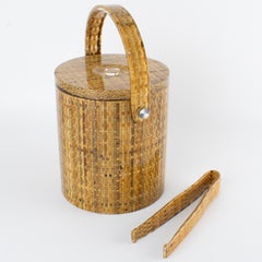 Modernist Barware Lucite and Rattan Ice Bucket, France circa 1970