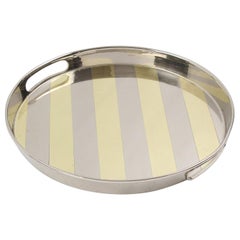 Modernist Barware Round Chrome and Brass Bar Serving Tray