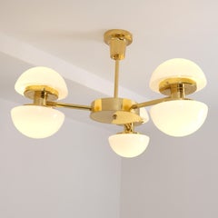 Lustre moderniste Bau 950-507, laiton et verre, Klaus Michalik, Orno 1980