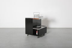 Modernist Bauhaus Style Black Bar Cart with Smoked Glass Top