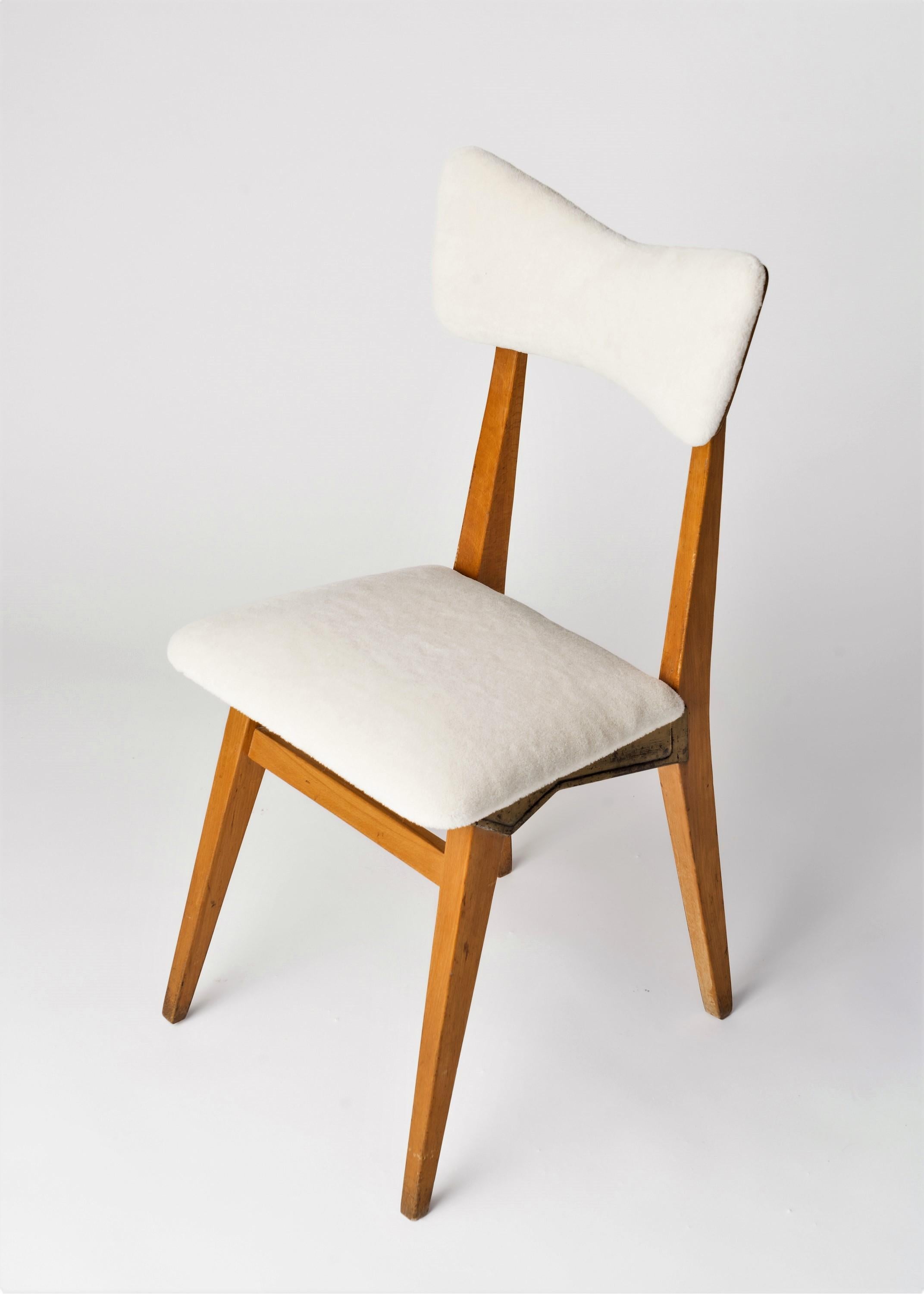 Modernistischer Stuhl aus Buche und weißem Mohair von Francor, Italien 1960er Jahre (Italienisch) im Angebot