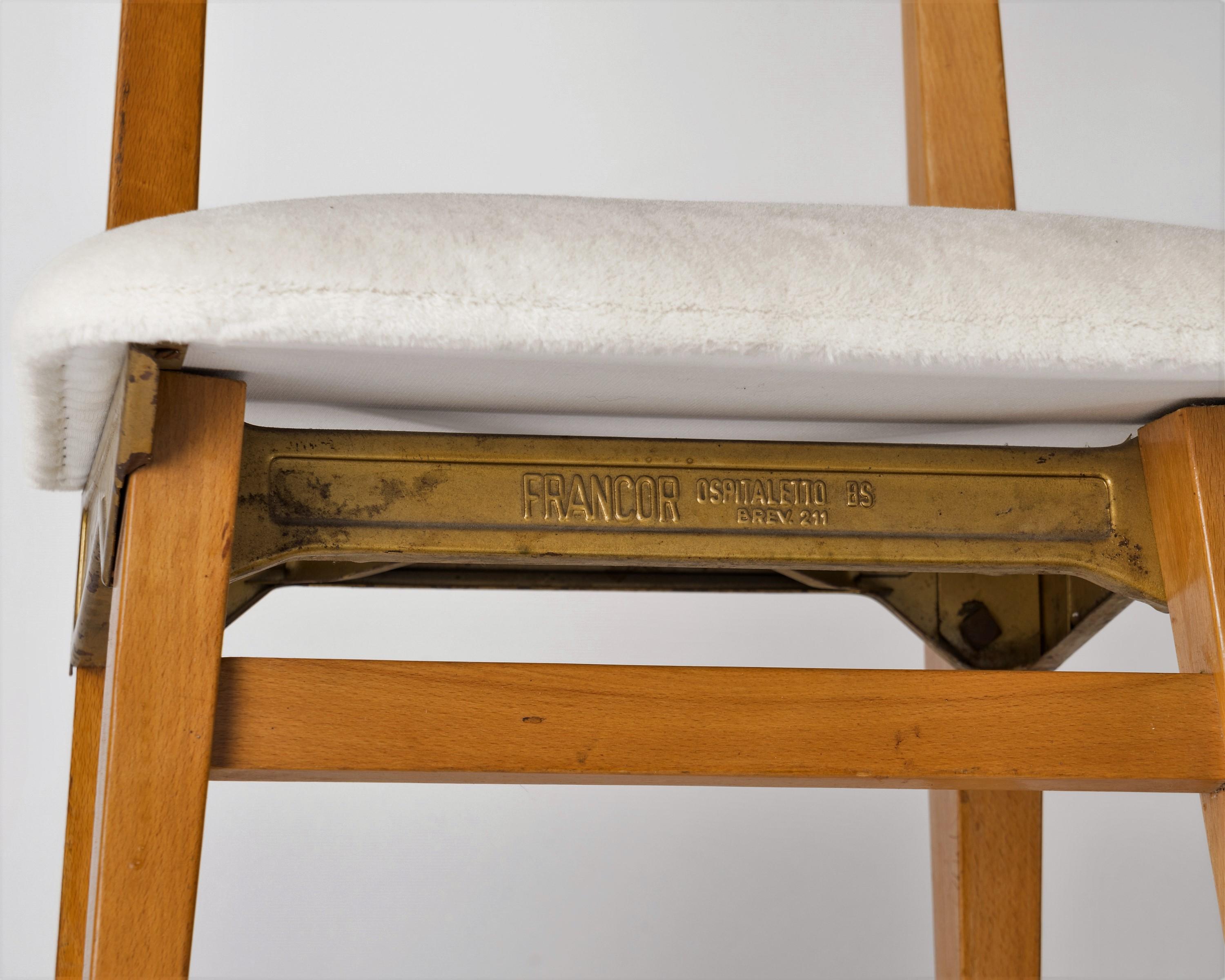 Varnished Modernist Beech and White Mohair Chair by Francor, Italy 1960's