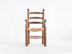 Modernist Beech & Rush Armchair, French Mid 20th Century