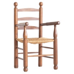 Modernist Beech & Rush Armchair, French Mid 20th Century