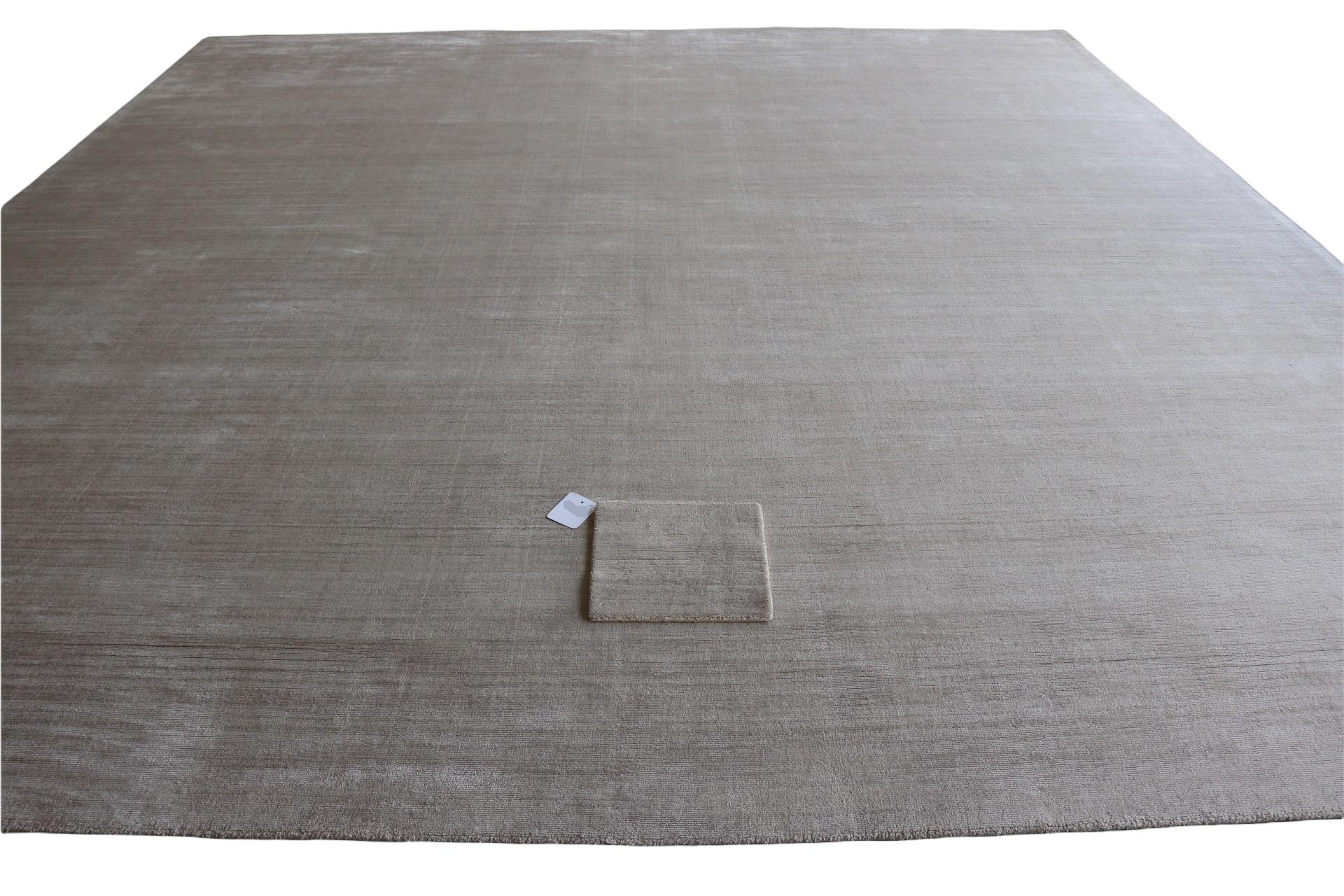 Modernistischer, strukturierter, minimalistischer, handgewebter Tencel-Teppich in Beige, auf Lager (Indisch) im Angebot