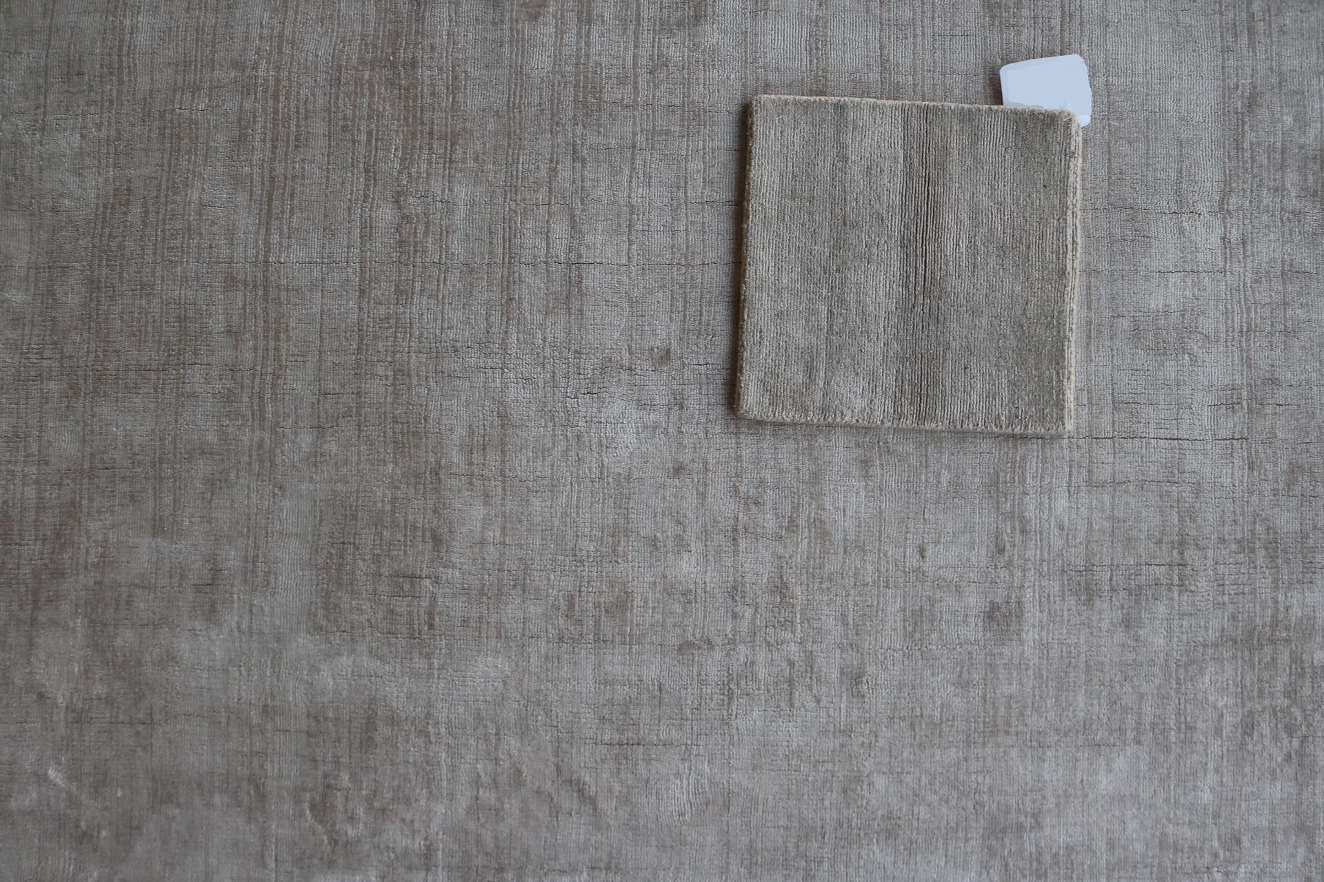 Modernist Beige Textured Minimalist Tencel Hand-Loomed Rug in Stock In New Condition For Sale In New York, NY