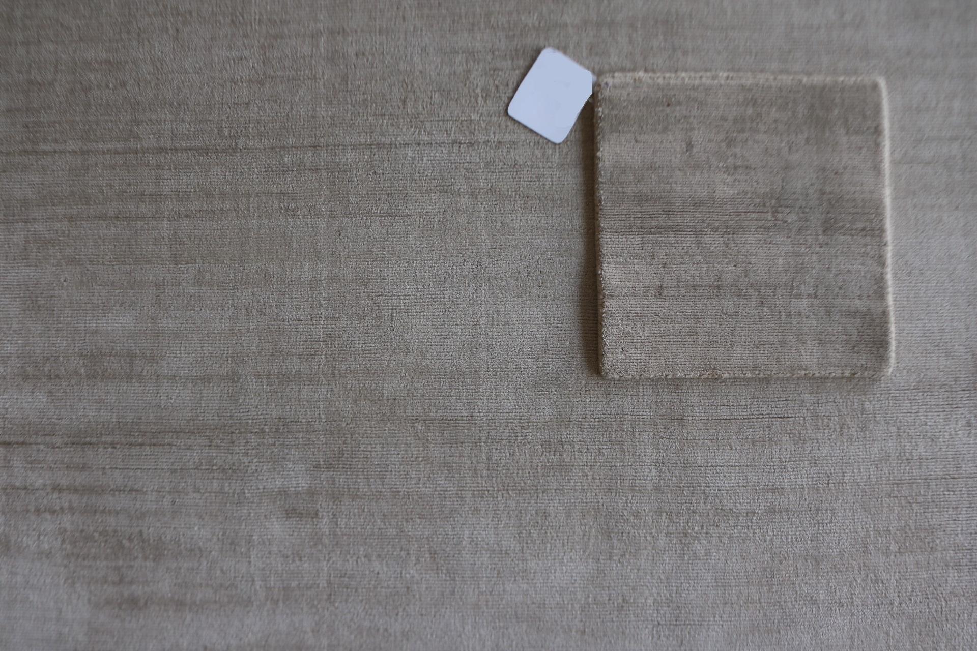 Contemporary Modernist Beige Textured Minimalist Tencel Hand-Loomed Rug in Stock