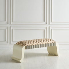 Lacquered Modernist Bench with Geometric Upholstery