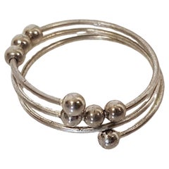 Modernistischer modernistischer Bertoia-Stil Kinetisches Silber 8 Perlen SpiralWire 3 Band Asymmetrischer Herrenring