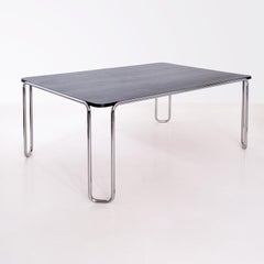 Modernist Bespoke Ultra-Thin Tubular-Steel Table, Veneered Top, Black Stained
