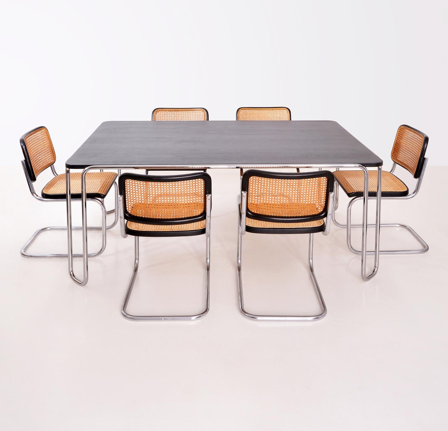 Modernist Bespoke Ultra-Thin Tubular-Steel Table, Veneered Top, Black Stained In New Condition For Sale In Berlin, DE