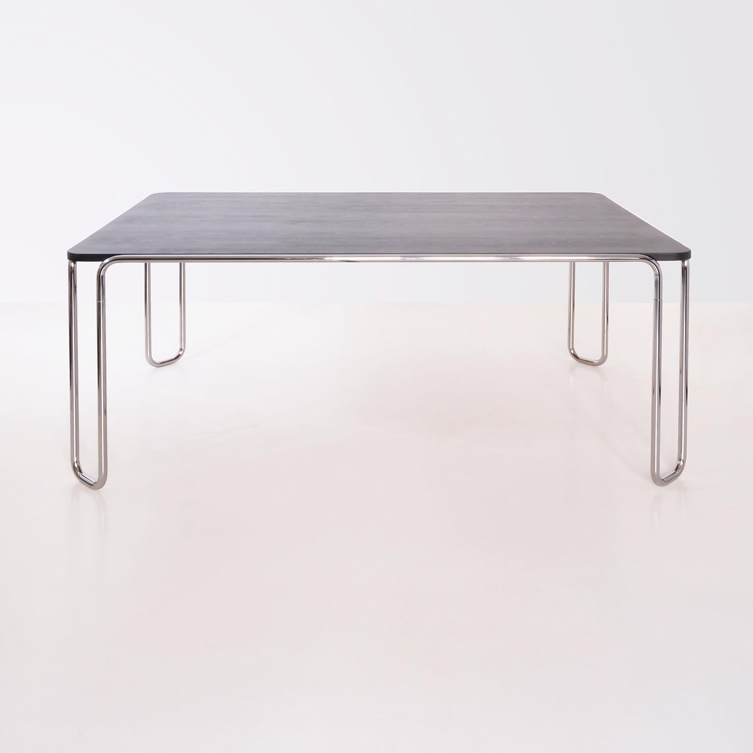 Contemporary Modernist Bespoke Ultra-Thin Tubular-Steel Table, Veneered Top, Black Stained For Sale