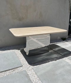 Modernist Bespoke Vintage Italian Travertine and Chrome Dining Table, 1970s
