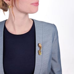 Modernist Biomorphic 14 Karat Gold Yellow Diamond & Baroque Pearl Brooch or Pin