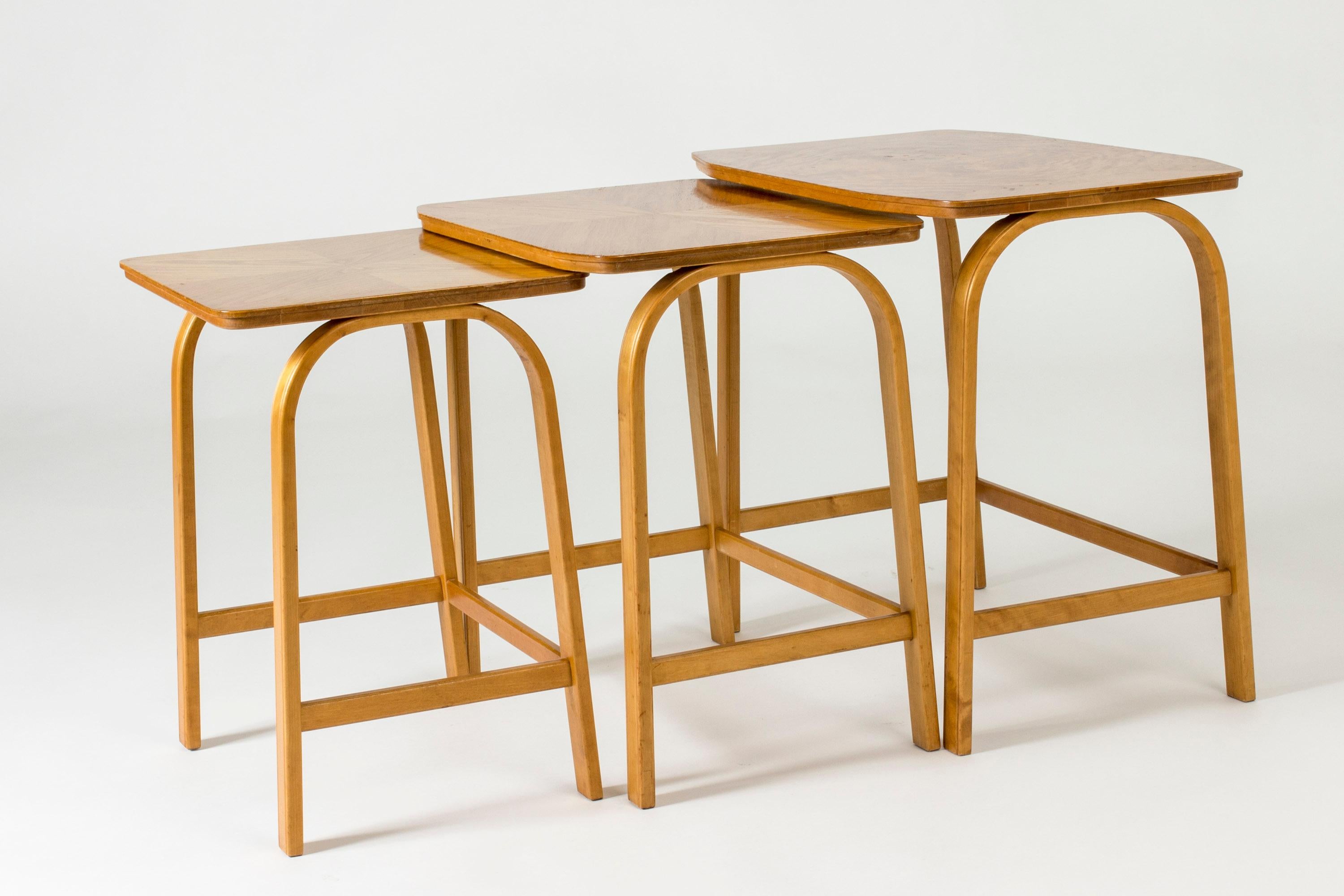 Swedish Modernist Birch Nesting Tables by Axel Larsson, Sweden, 1930s For Sale