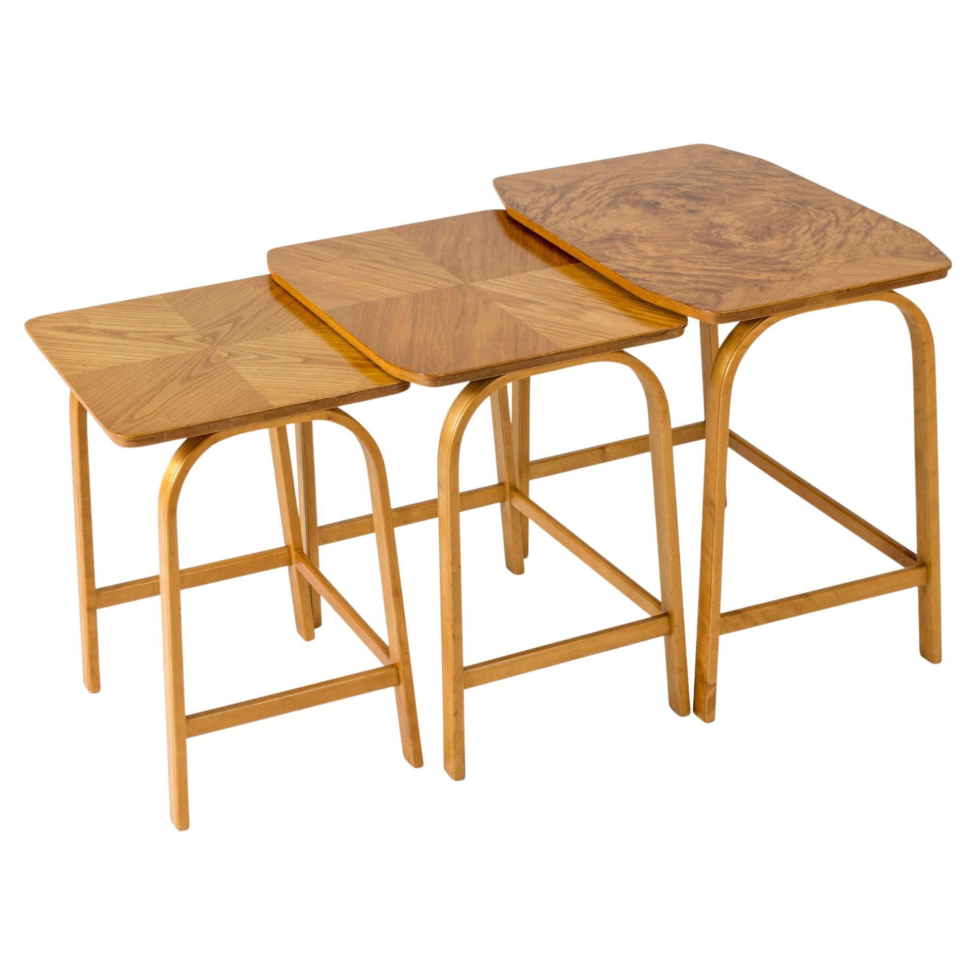 Modernist Birch Nesting Tables By Axel Larsson Sweden 1930s For Sale Modernist Birch Nesting Tables By Axel Larsson Sweden 1930s For Sale
