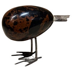 Modernist Abstract Bird Sculpture Sterling Silver and Stone