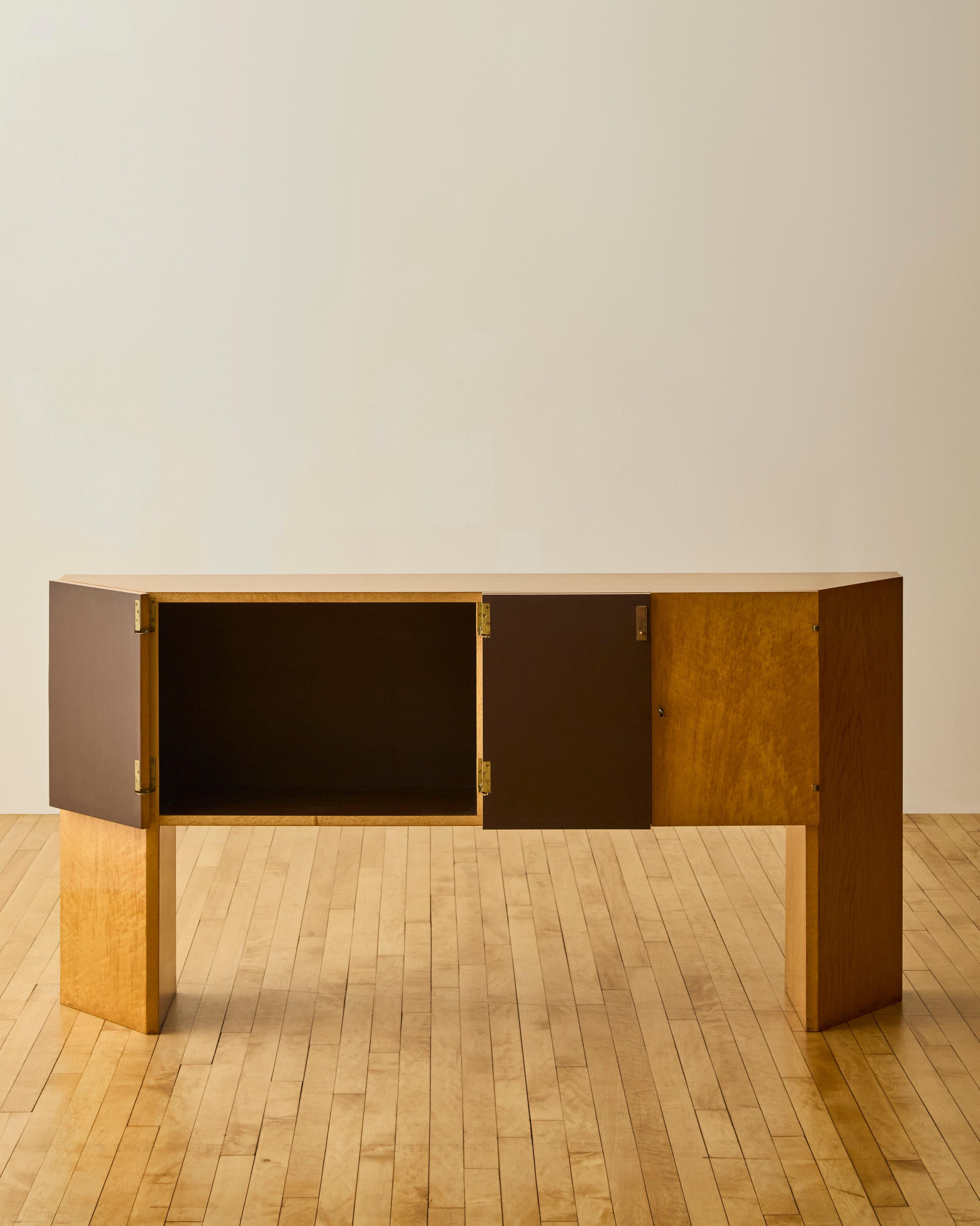 Unknown Modernist Birdseye Maple Sideboard With Canted Sides c. 1975 For Sale
