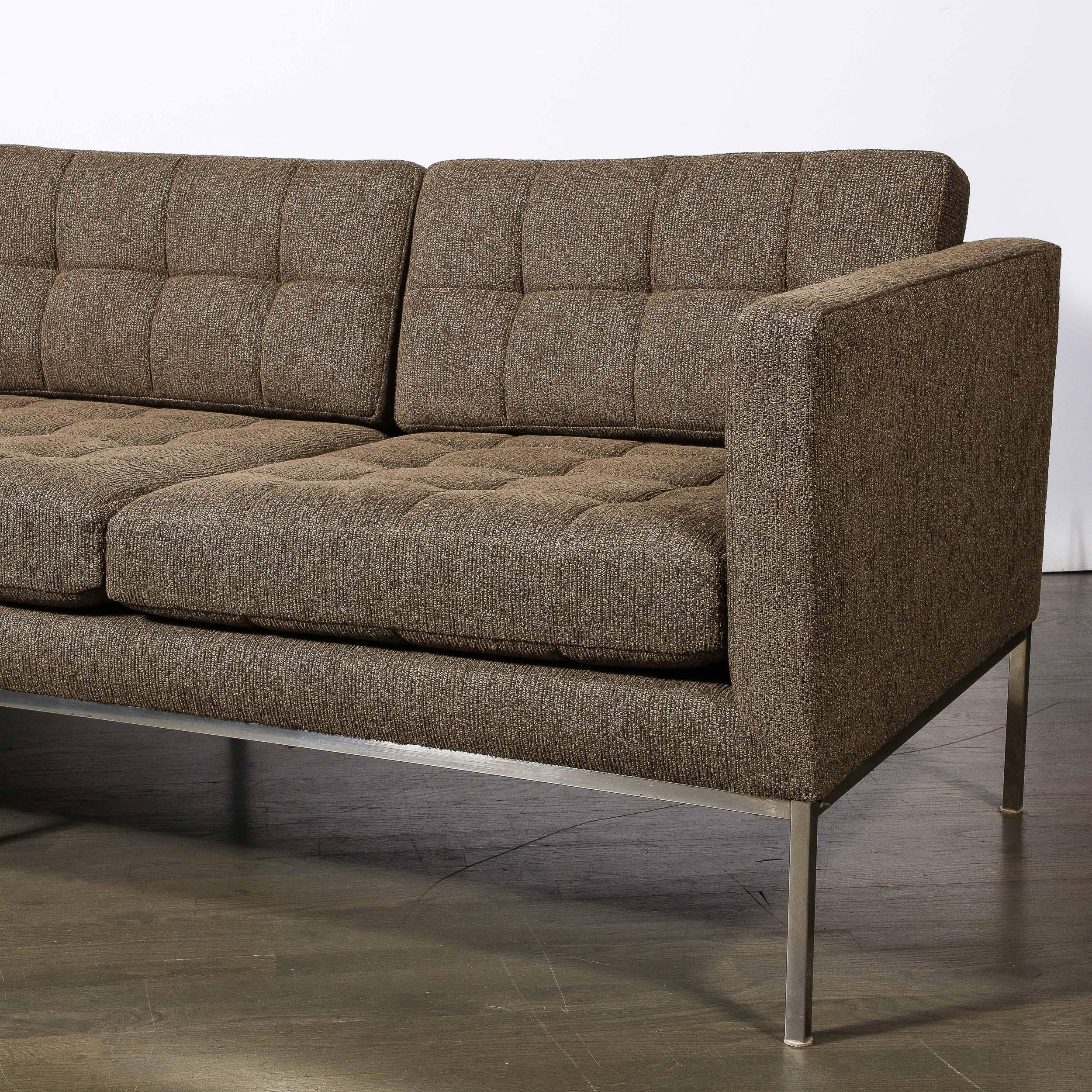 American Modernist Biscuit Tufted 'Relaxed' Sofa in Holly Hunt Fabric by Florence Knoll  For Sale