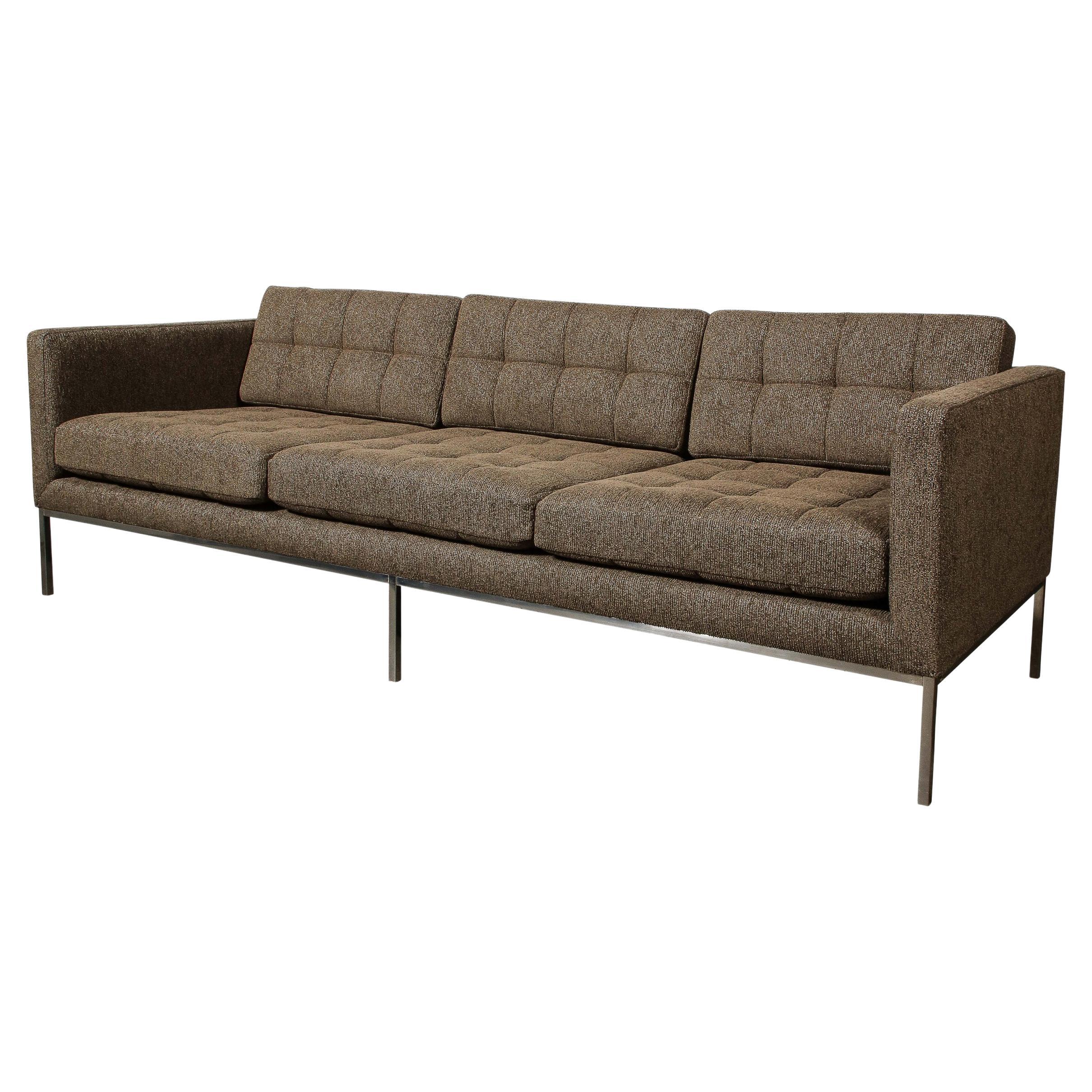 Modernist Biscuit Tufted 'Relaxed' Sofa in Holly Hunt Fabric by Florence Knoll  For Sale