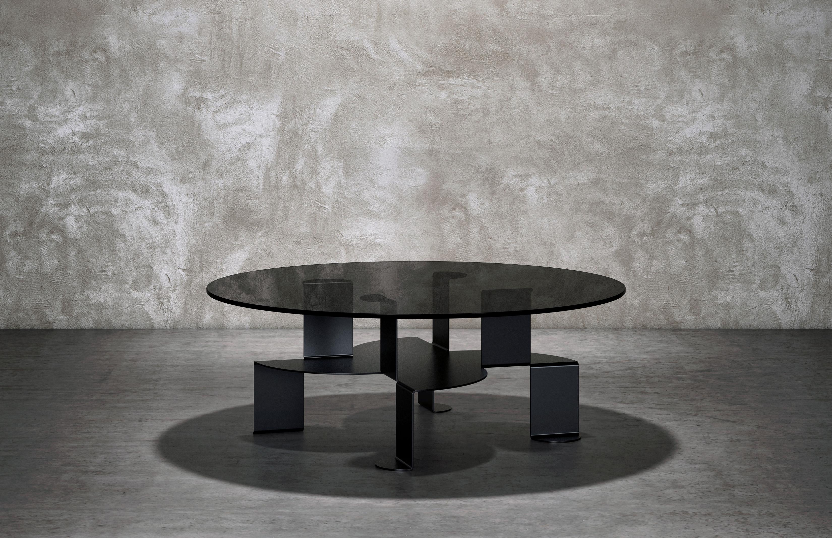 Mexican Modernist Black and Glass Aspa Coffee Table by Pedro Ramírez Vázquez by Luteca For Sale