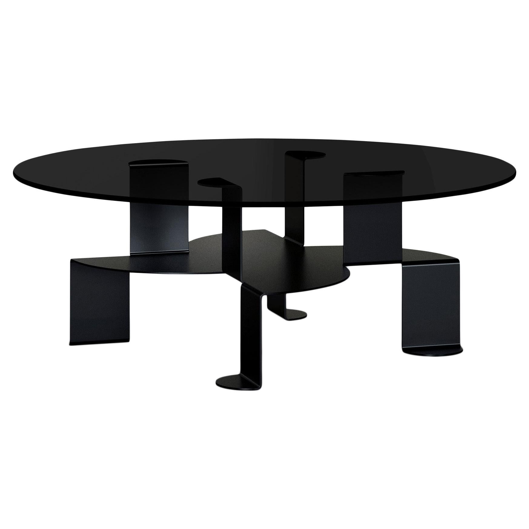 Table basse Aspa moderniste en noir et verre de Pedro Ramírez Vázquez par Luteca en vente