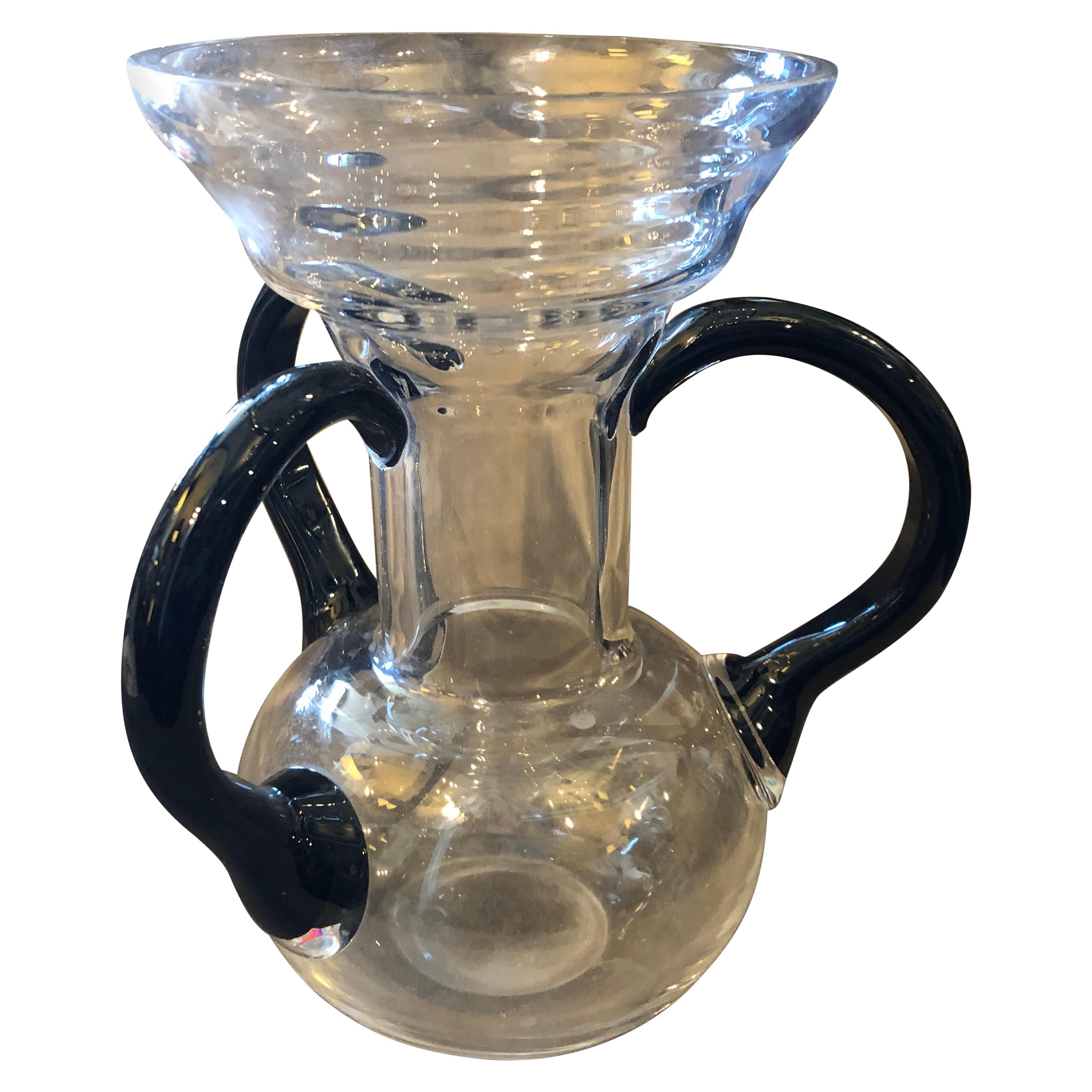 1980s Memphis Milano Style Black and Transparent Glass Italian Vase