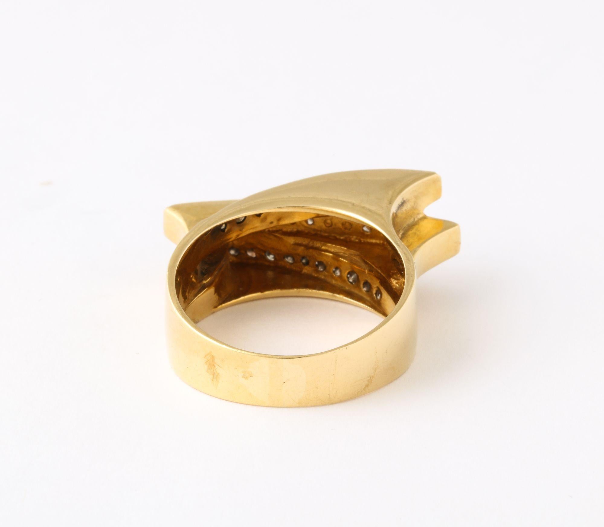 Modernist Black and White Diamond and Gold Ring For Sale 1