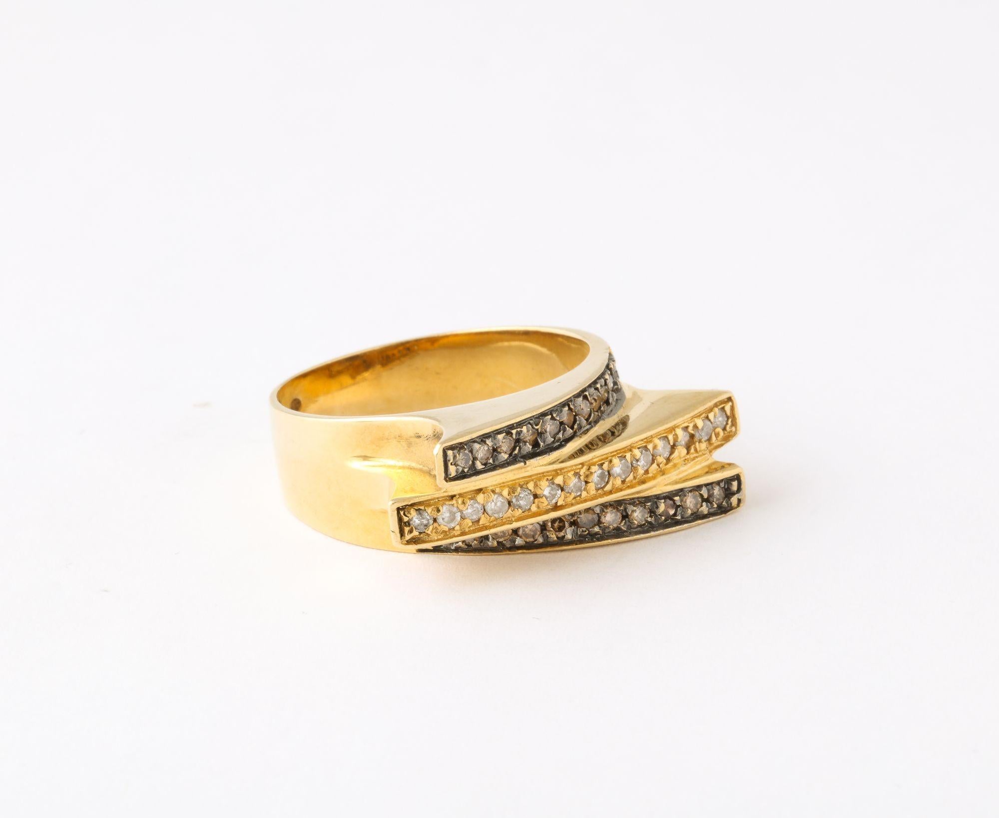 Modernist Black and White Diamond and Gold Ring For Sale 3