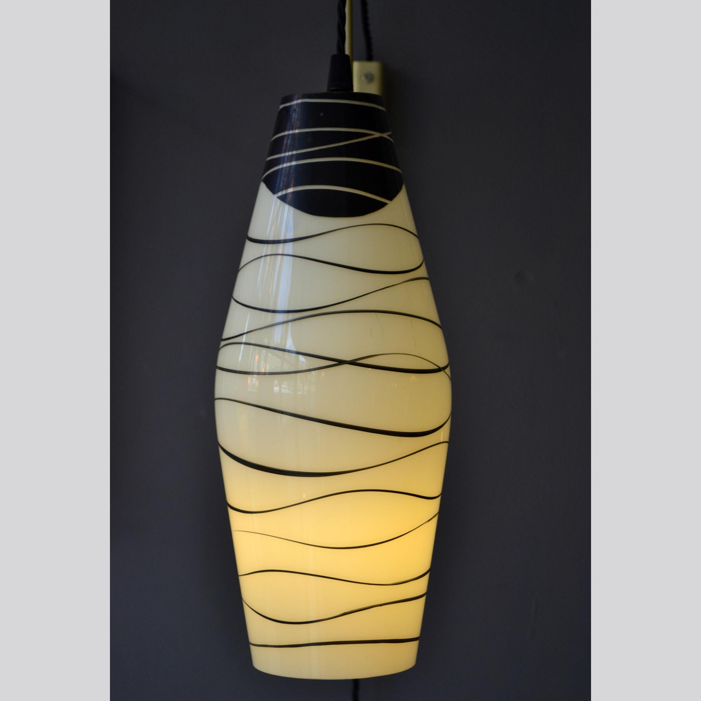 Modernist Black and White Hand Painted Glass Wall Lamps Czech 1950's In Excellent Condition For Sale In London, GB