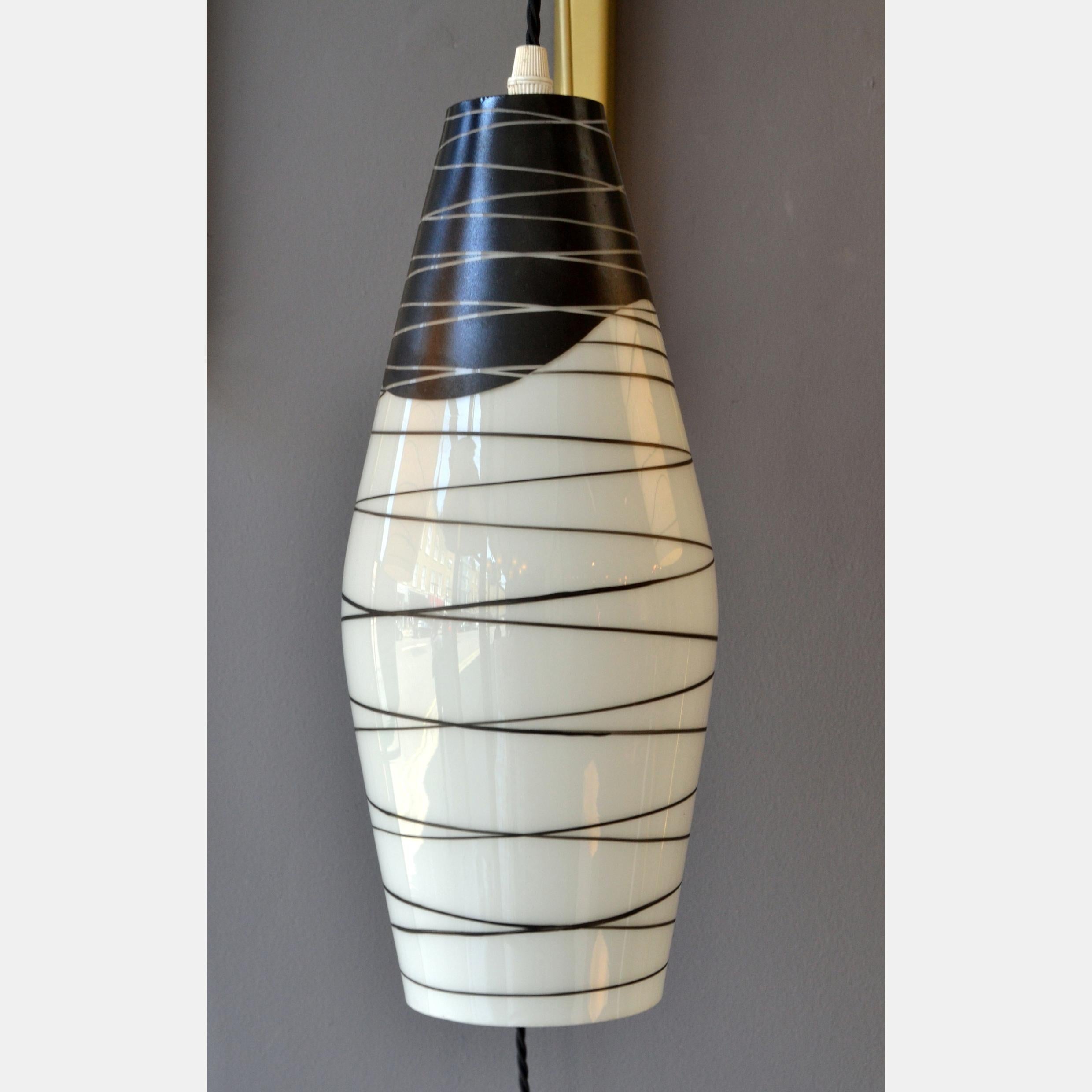 Mid-20th Century Modernist Black and White Hand Painted Glass Wall Lamps Czech 1950's For Sale