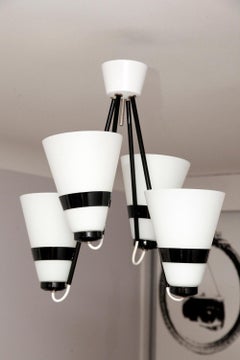 Modernist, Black and White Polish Glass and Metal Lamp, 1970s