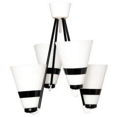 Used Modernist, Black and White Polish Glass and Metal Lamp, 1970s