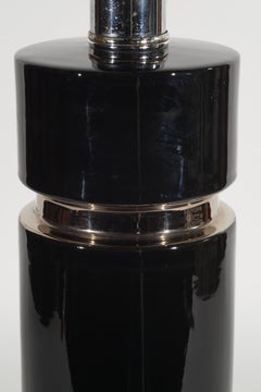 Art Deco Black Ceramic Lamp with Platinum Band, Attrb. to Pierre Cardin