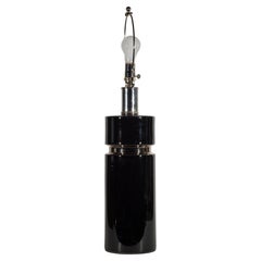 Modernist Black Ceramic Lamp with Platinum Band, Attrb. to Pierre Cardin