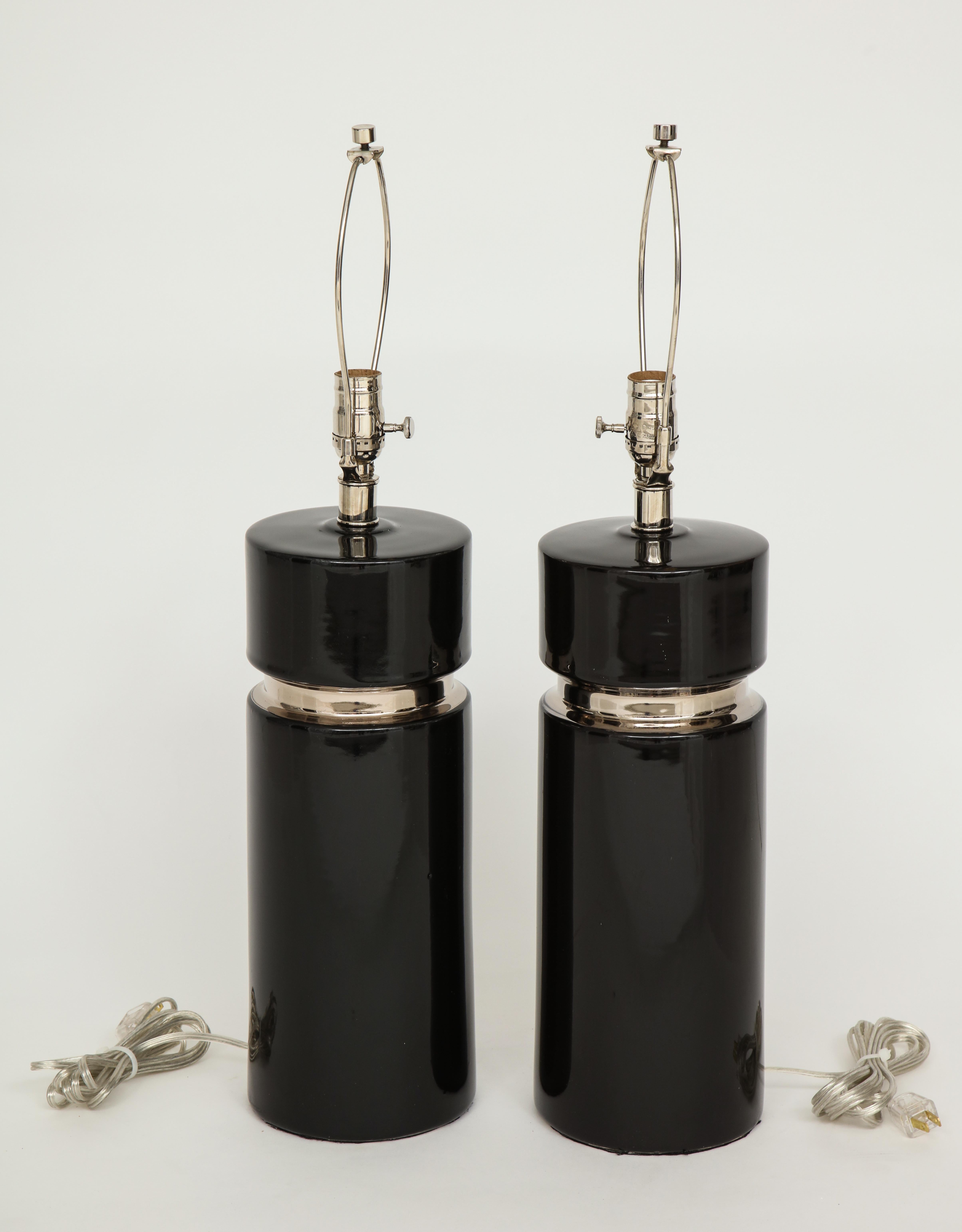 Modernist Black Ceramic Lamps In Good Condition For Sale In New York, NY
