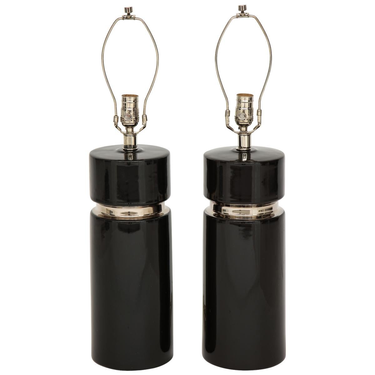 Modernist Black Ceramic Lamps For Sale