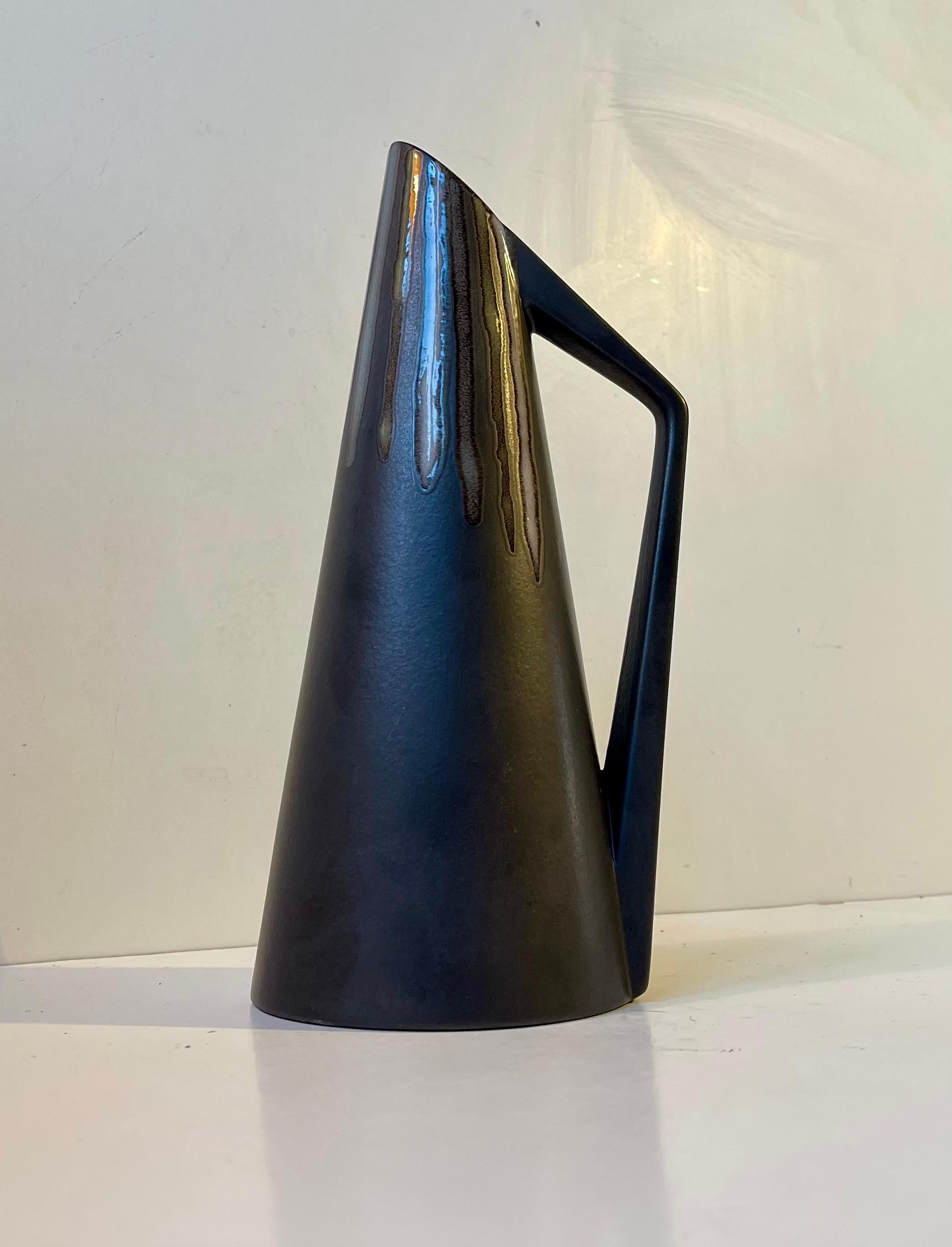 Glazed Modernist Black Ceramic Pitcher by Svend Aage Holm-Sørensen for Søholm, 1960s For Sale