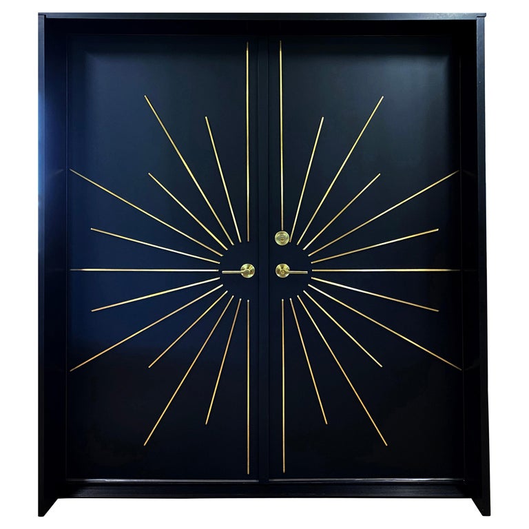 Modernist black double doors, new, offered by History Never Repeats 