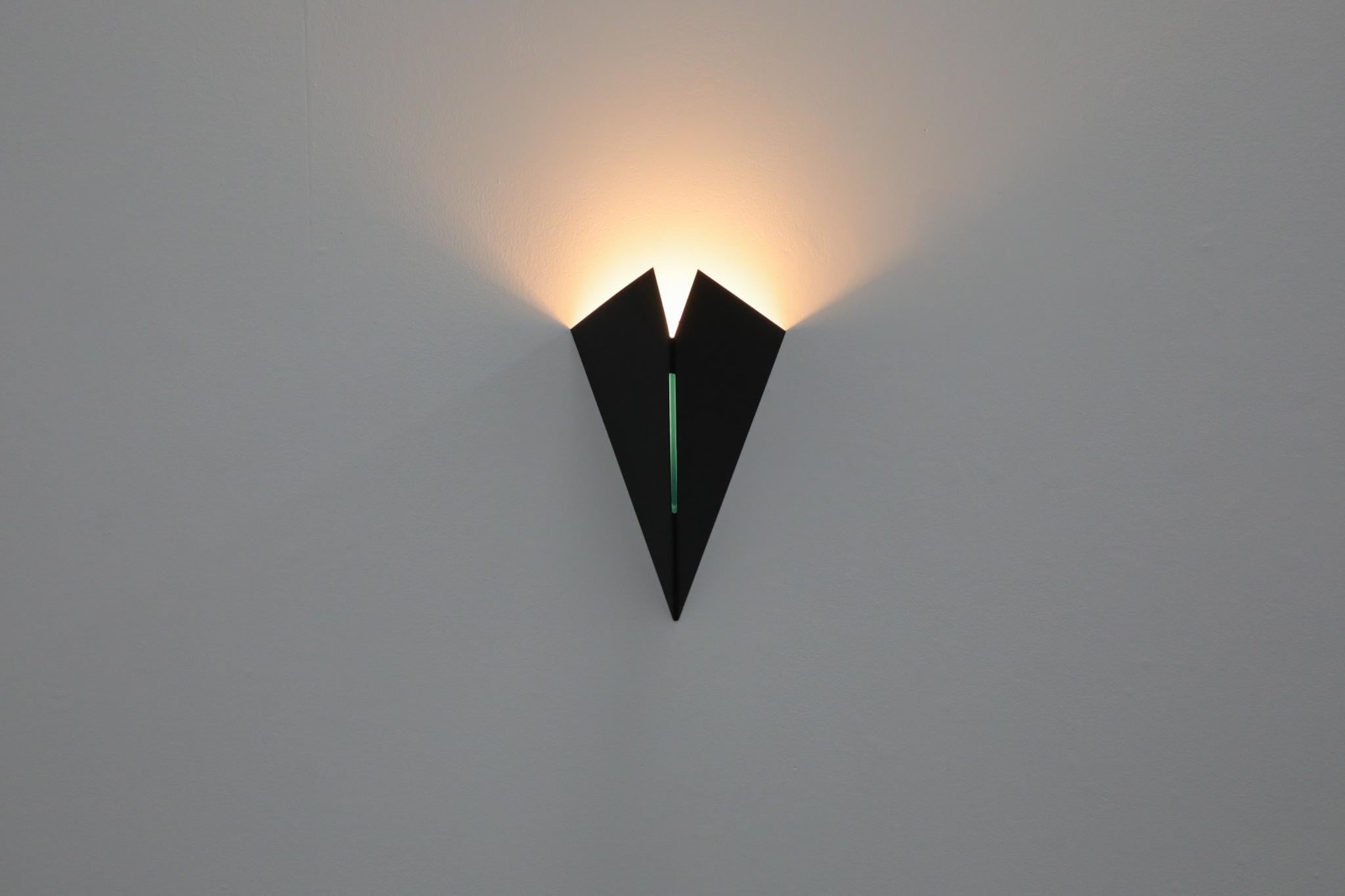 Italian Modernist Black Enameled Geometric Wall Sconce with Blue Glass Rod by Egoluce For Sale