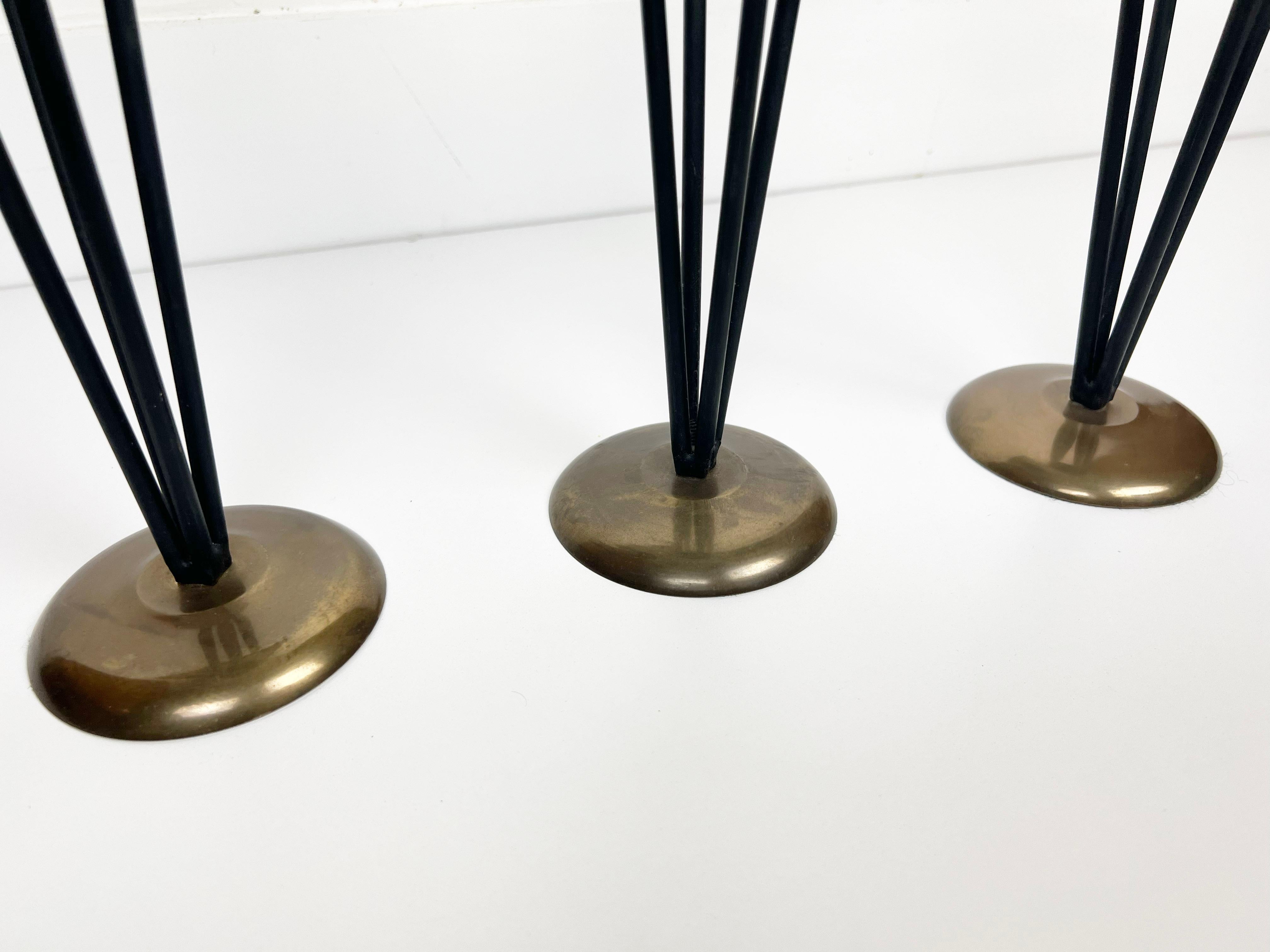 American Modernist Black Enameled Metal and Brass Candleholders, Set of 3 For Sale