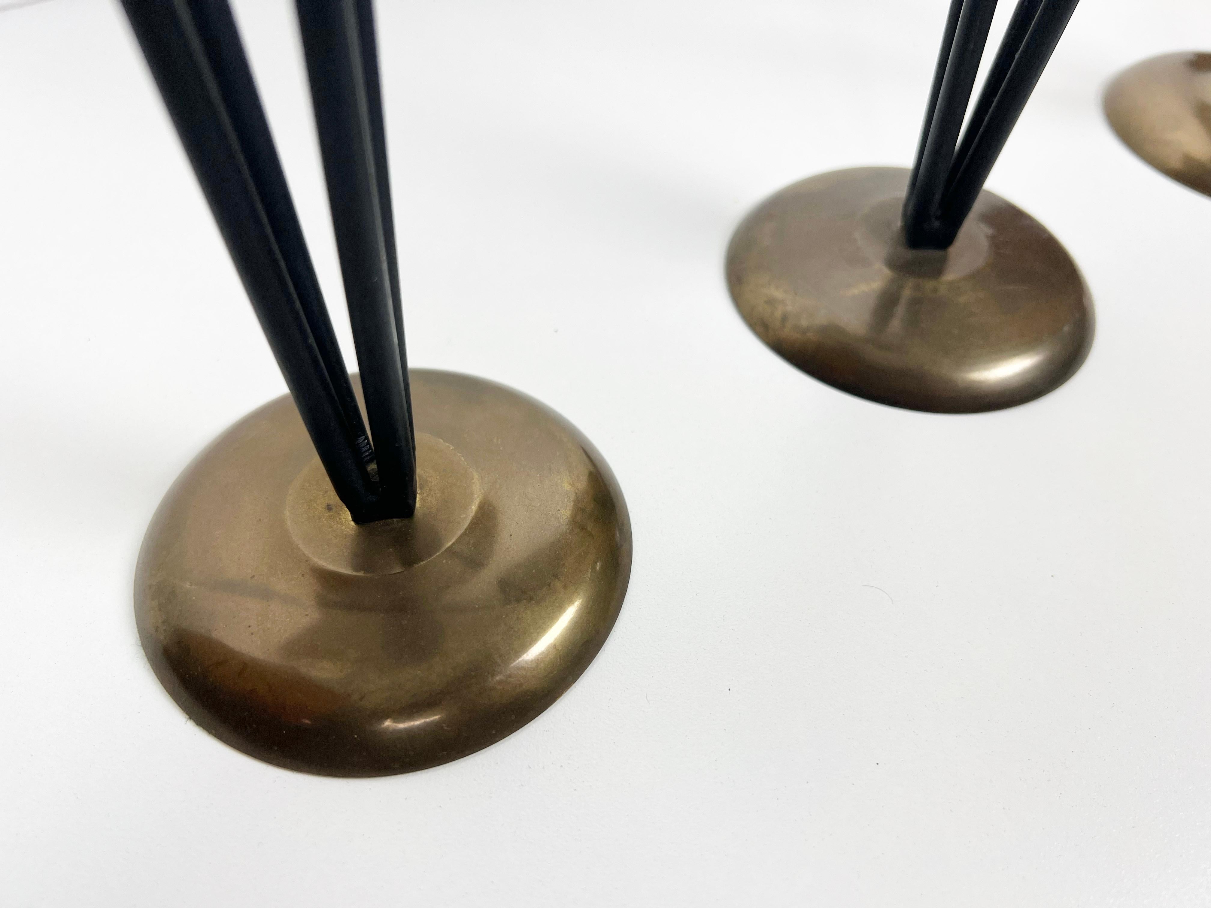 Modernist Black Enameled Metal and Brass Candleholders, Set of 3 For Sale 2