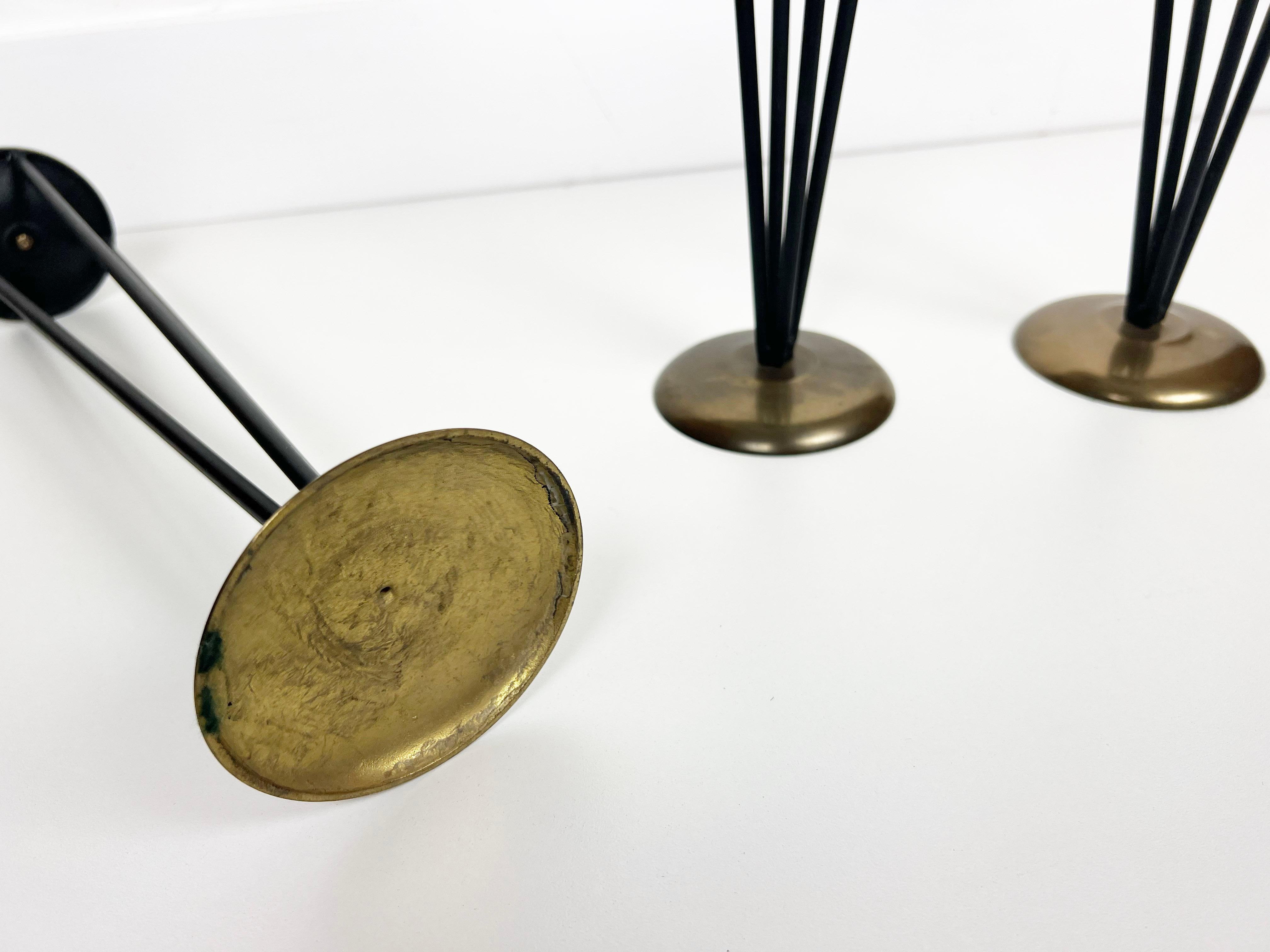 Modernist Black Enameled Metal and Brass Candleholders, Set of 3 For Sale 3