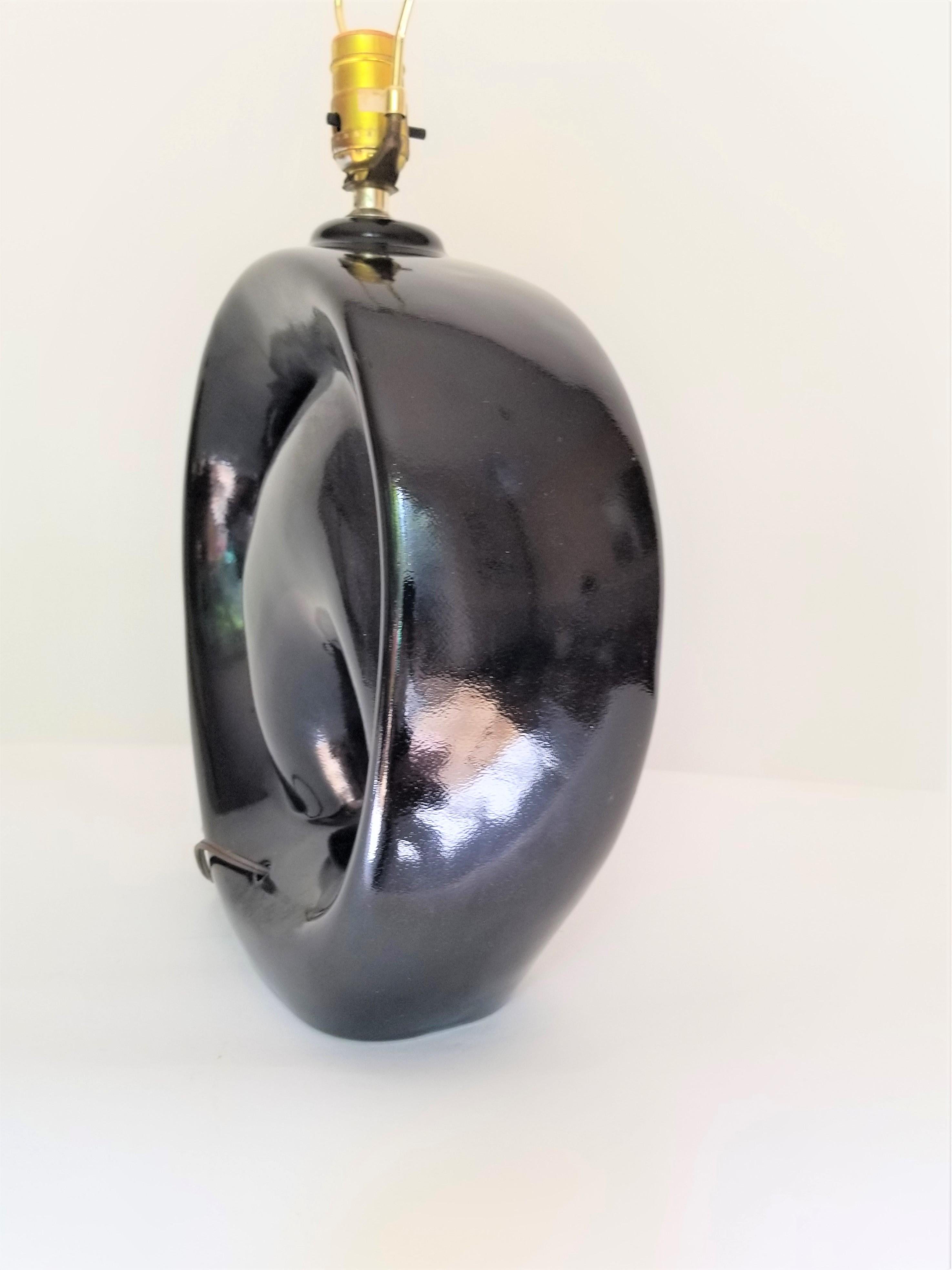 Modernist Sculptural Black Glazed Ceramic Table Lamp 4
