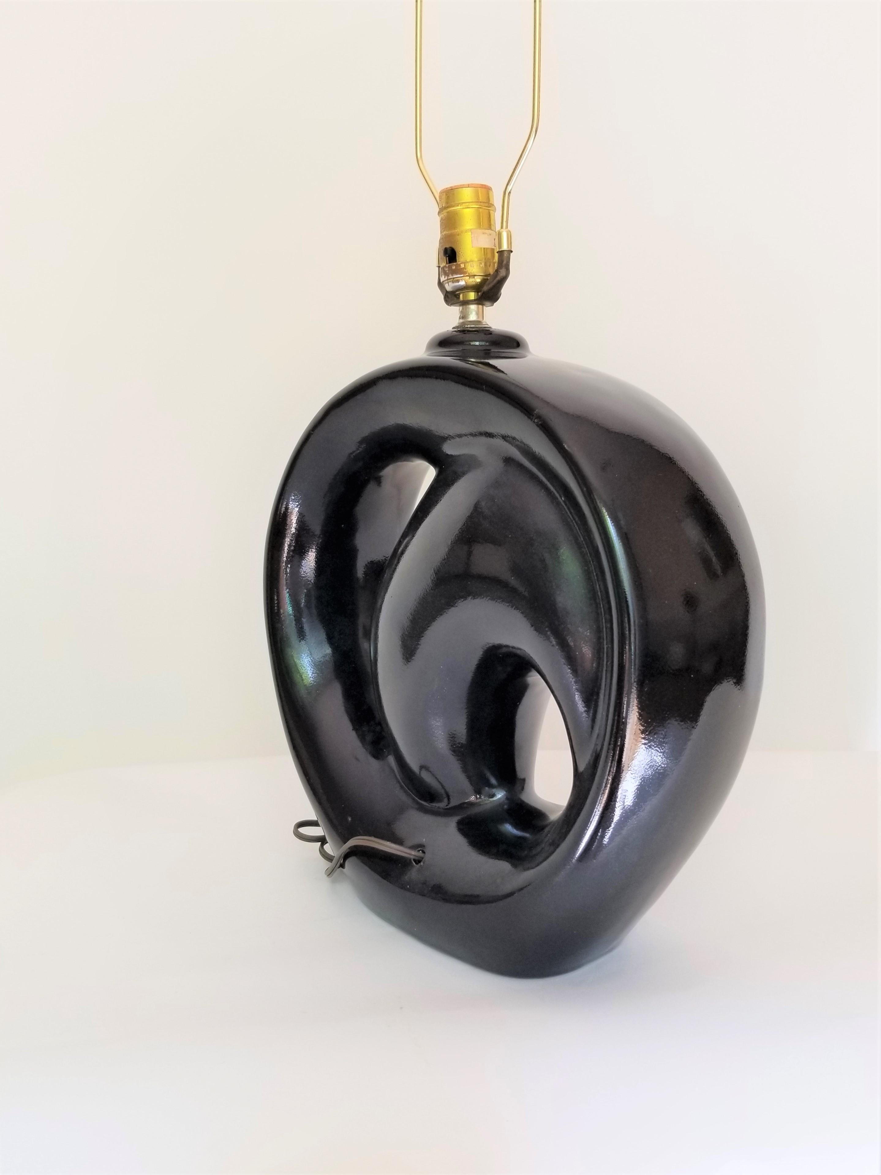 Modernist Sculptural Black Glazed Ceramic Table Lamp 5