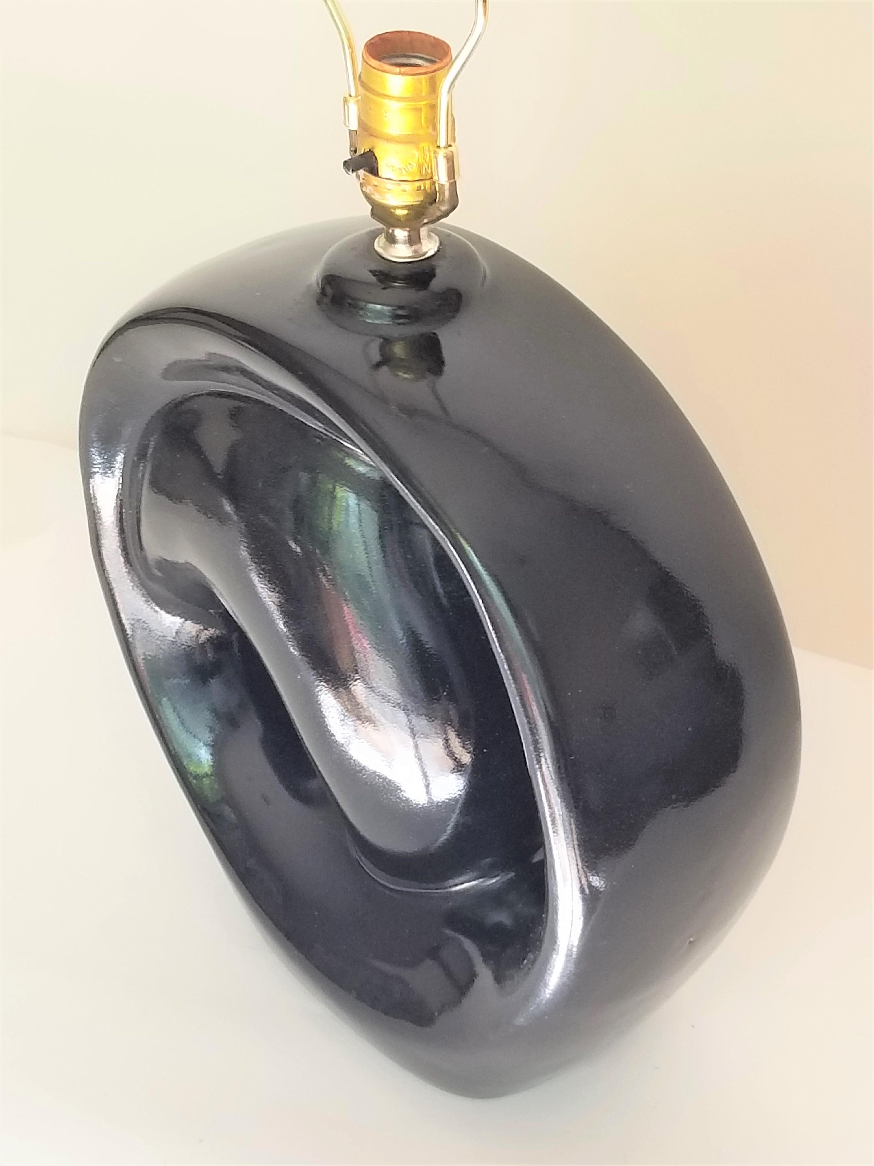 Modernist Sculptural Black Glazed Ceramic Table Lamp 6